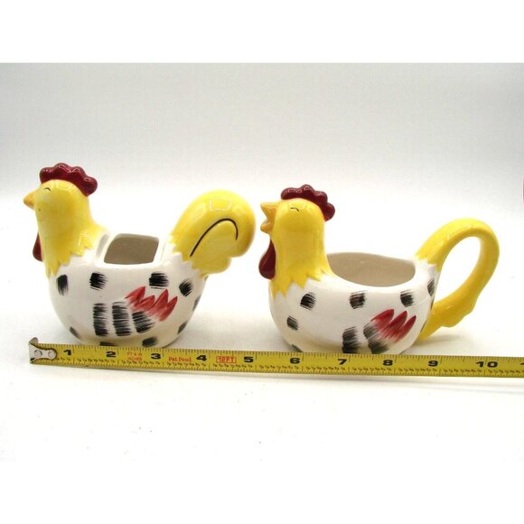 Vintage Chicken Rooster and Hen Cream and Sugar Bowl Set Chestnut Creek Ceramic - Picture 11 of 12